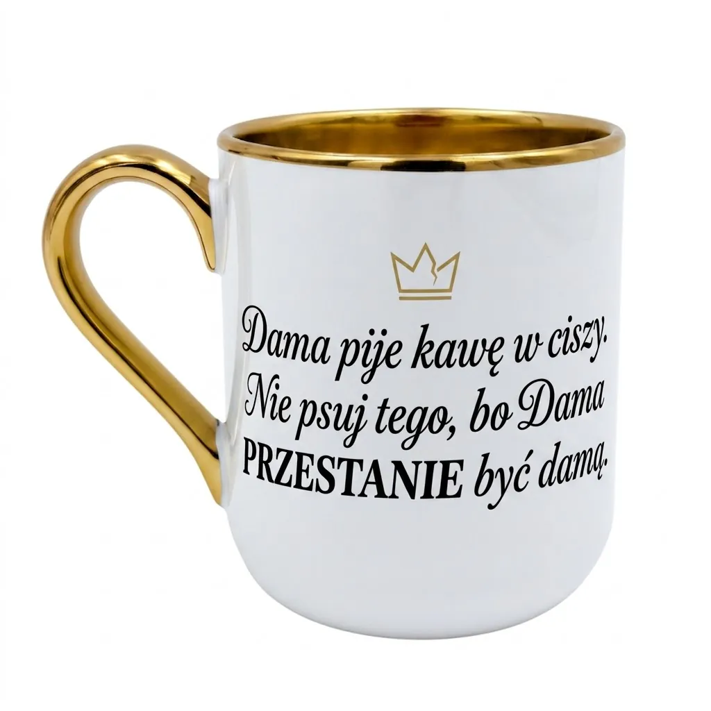 zloty-kubek-dama-pije-kawe-prezent